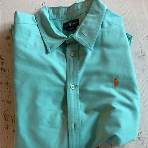 Ralph Lauren Men’s Mint Green Button-Down Shirt with Orange Pony